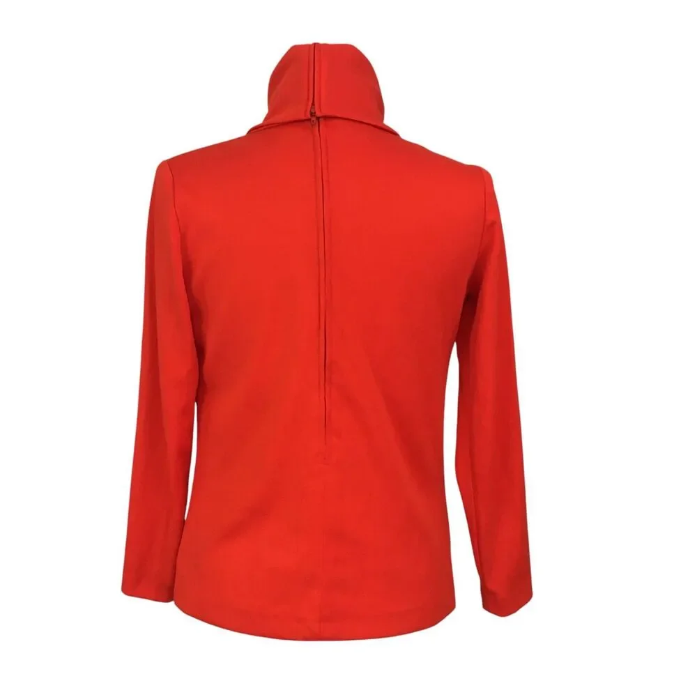 Vintage Red Double Knit Cowl Neck Long Sleeve Shirt Top Turtleneck sz 8, 38 bust